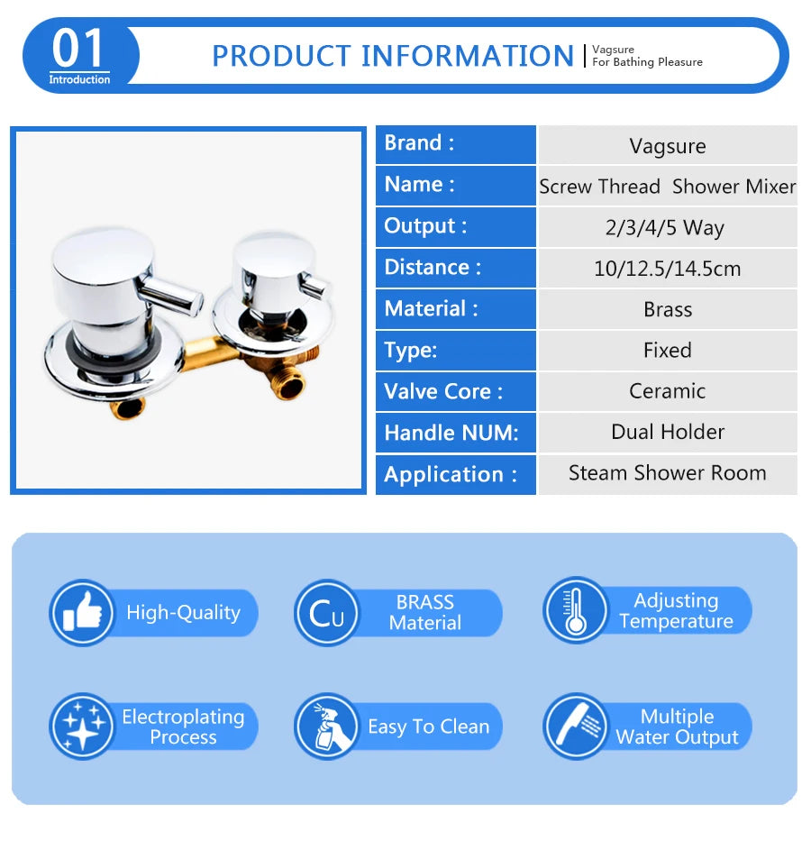 2/3/4/5 Ways Water Outlet Screw Thread Center Distance 10cm Mixing Valve Brass Bathroom Shower Mixer Faucet Tap Cabin