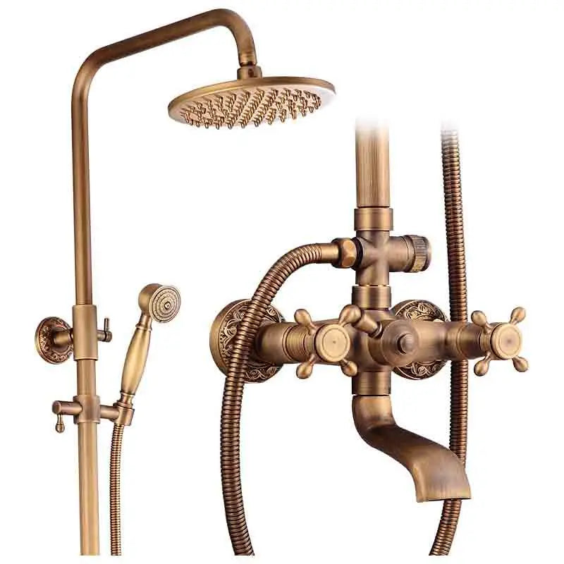 Modern European-Style Brass Bathroom Shower Suite Dual Handle Wall-Mounted Shower Faucet Slide Bar Ceramic Valve Core Rain Spray