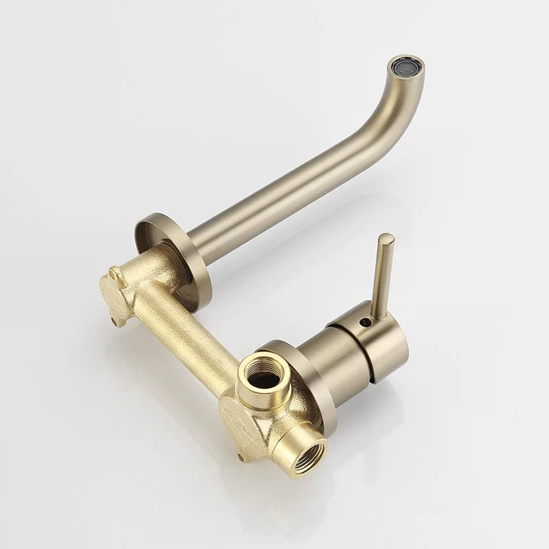 Wall Mounted Spout Basin Faucet Solid Brass Brushed Rose Gold Bathroom Bathtub Shower Mixer For Lavatory Sink Brushed gold Taps