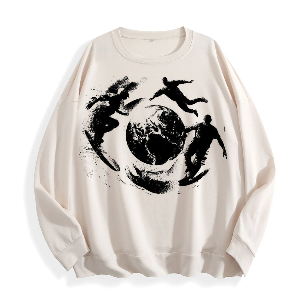 Surrealist Skate Globe Graphic Crewneck Sweatshirt, US Warehouse, 6 Colors