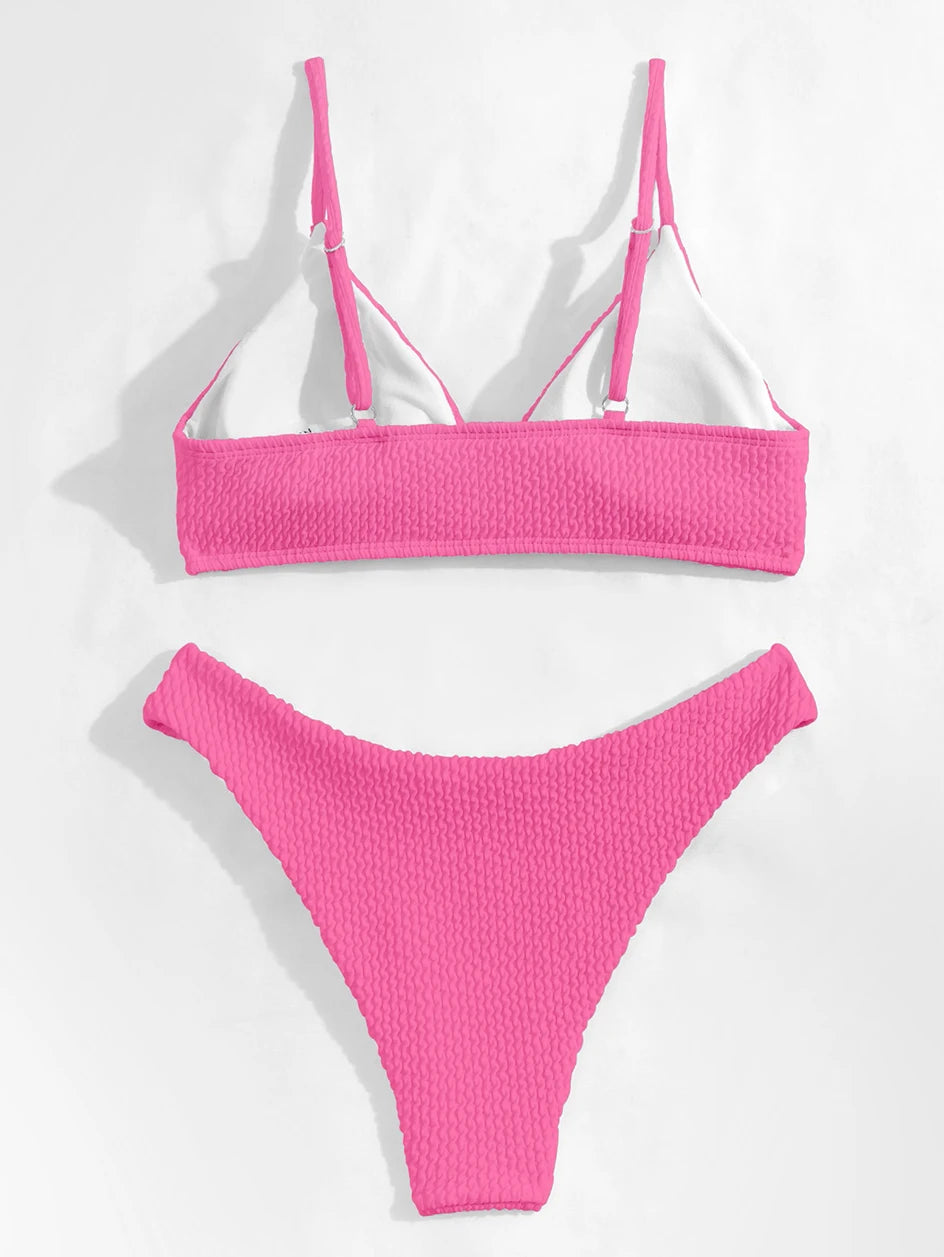 Bikini 2026 Women Swimsuit Sexy Swimwear Plain Rib Feminine Bikinis Set Thong Woman 2 Pieces Brazilian Bathing Suit Beach Wear