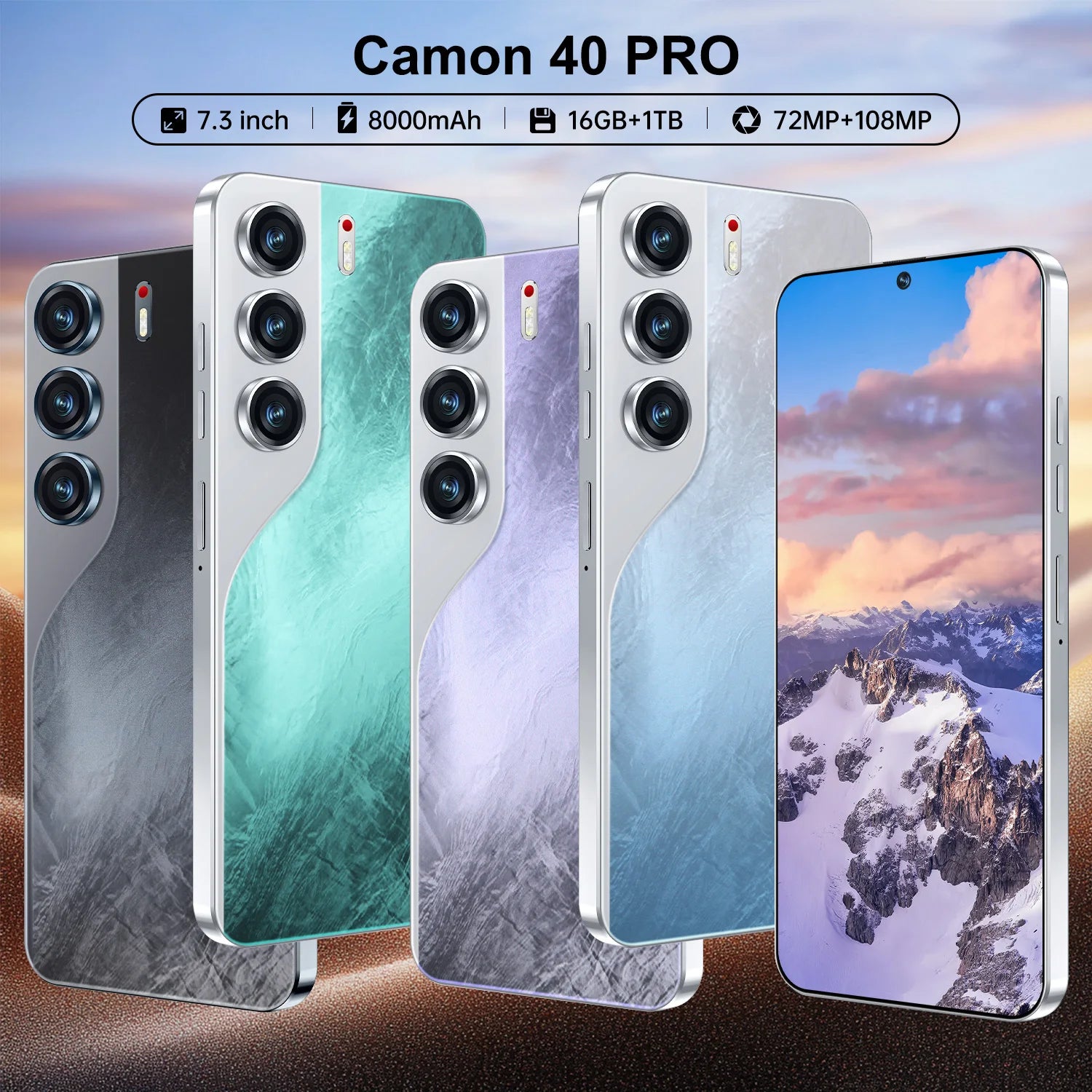 Hot Selling New C40 Pro 5G Smartphone Camon 40 Pro 1TB Deca-Core 7.3inch 16+1TB 8000mAh 108MP Android Phone with Spanish OS