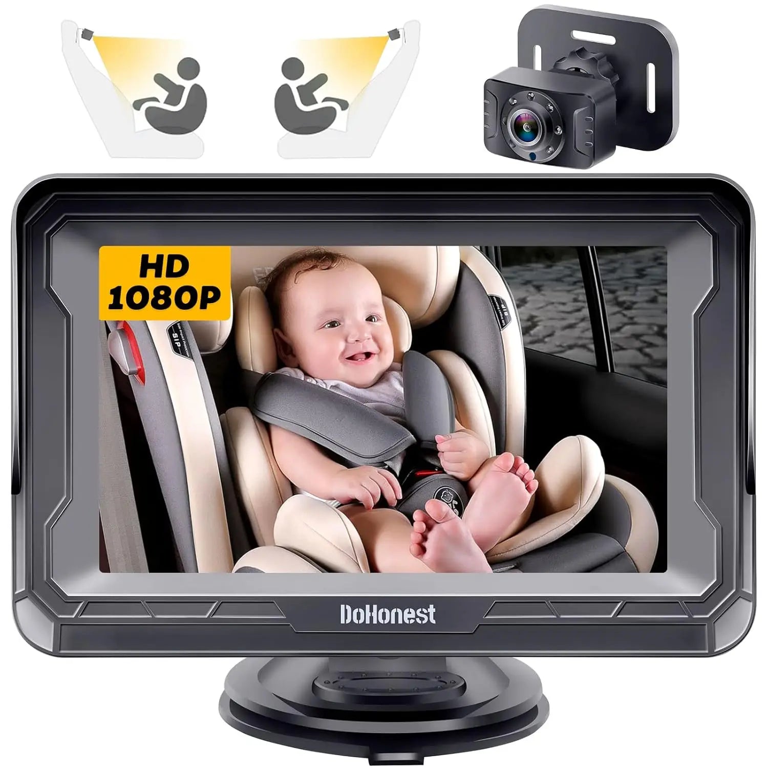 Baby Car Camera for Safety HD 1080P - Rear-facing, Night Vision, Adjustable Viewing Angle, Anti-Glare Display