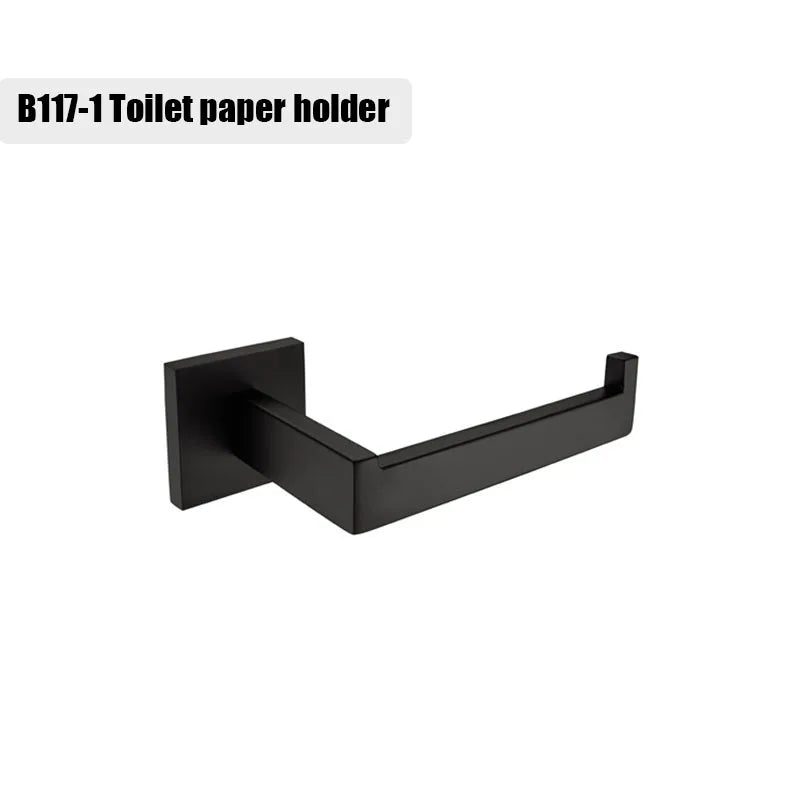 Matt Black Bathroom Hardware Set Kit Accessories Wall Shelf Towel Bar Rack Rail Robe Hanger Toilet Brush Roll Paper Holder Dish
