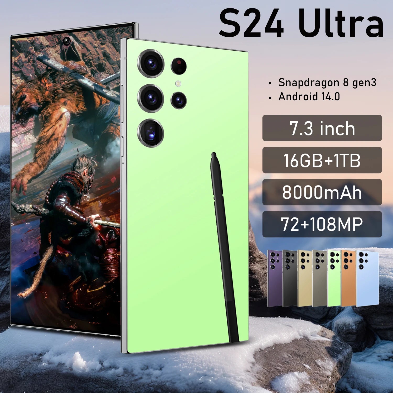 7.3 Inch Full HD S24 Ultra Smartphone with Deca Core CPU 5G Dual Sim 1TB Storage 108MP Rear Camera LTE & CDMA Mobile Phones