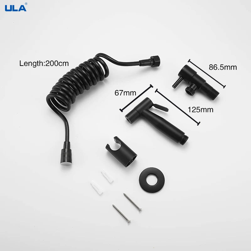 ULA Stainless Steel Black Portable Bidet Sprayer Toilet Bidet Faucet Bathroom Shattaf Jet Set Cold Hygienic Shower Toilet Shower