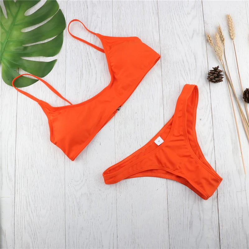 Brazilian Bikini 2022 Bathing Suit Women Swimsuit Plus Size Solid Swimwear Sexy Bandeau Bikini Set Push Up Maillot De Bain Femme