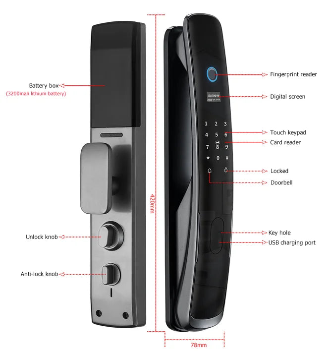 Handaily Security Wifi Tuya App Temporary Password RFID Card  Electronic Digital Fingerprint Smart Door Lock