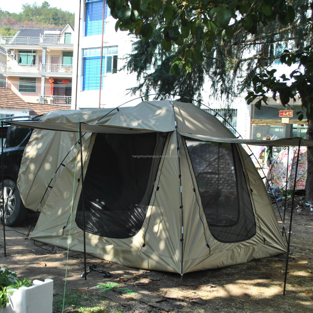 6-Person Size Car Rear Tent with Four Large Window Car Tailgate Tent Back SUV Tent with Large Awning, 6 Person Trunk Tent