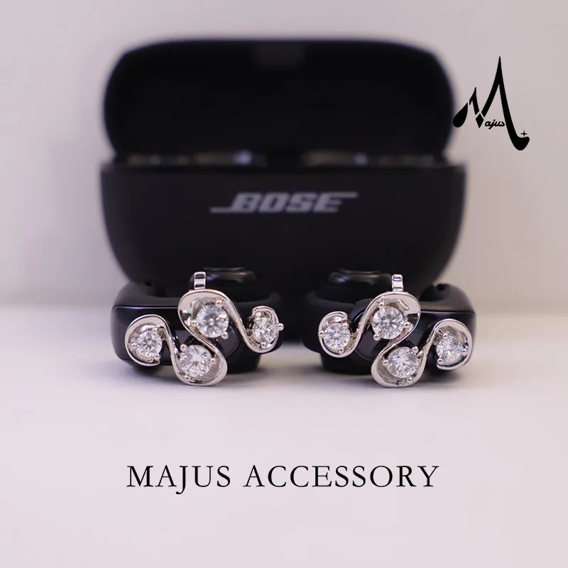 Rhinestone Clip on Earrings for Bose Earbuds (No Earbuds) Brass Accessories Golden Intertwined Wave Design Zircon Ear Cuff