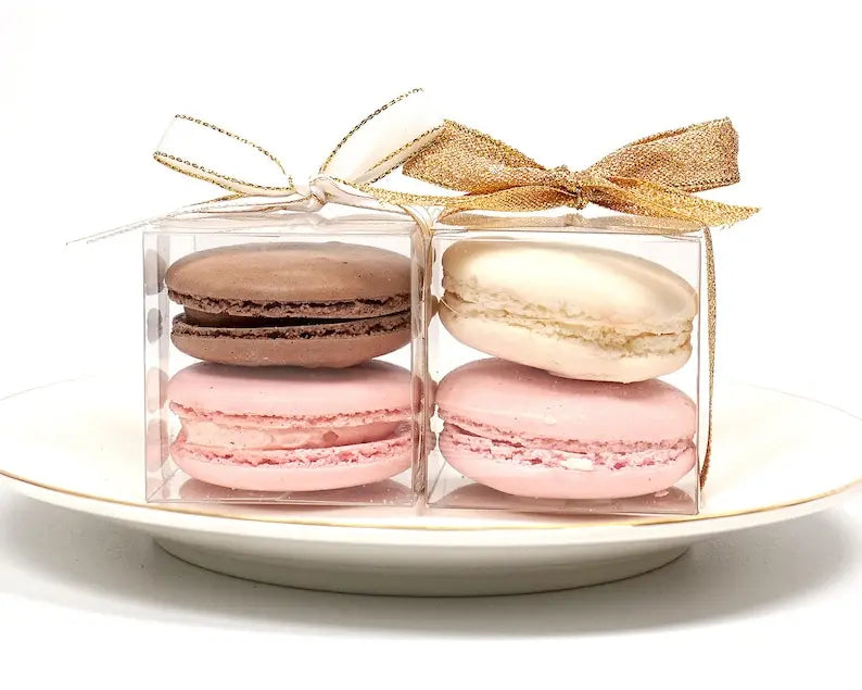 Clear Folding Packaging Box with Ribbon Macaroon Wedding Party Baby Shower Favour Boxes Gift Boxes Cookie Packaging