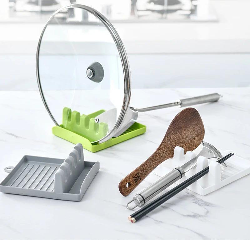 Kitchen Spoon Holders Fork Spatula Rack Shelf Organizer Plastic Spoon Rest Chopsticks Holder Non-slip Spoons Pad Kitchen Utensil