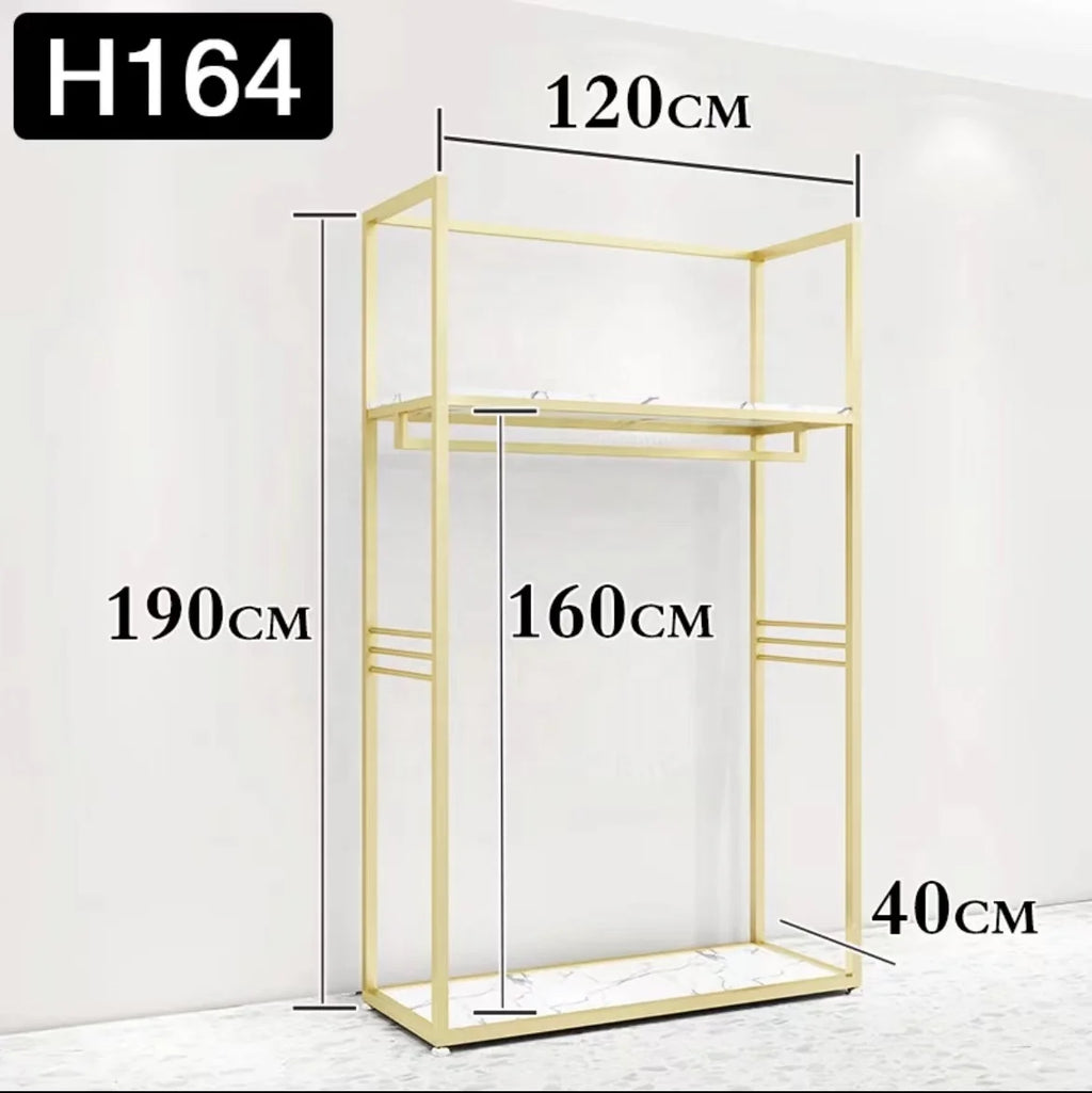 Wholesale Boutique Clothing Stand Golden Stainless Steel Clothing Shelving Rack Luxury Clothing Wall Racks for Garment Shop