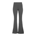 High Waisted Flared Yoga Leggings Side Slit Gray Seamless Stretch Woven Fabric Women's Pants Long Length Elastic Waist