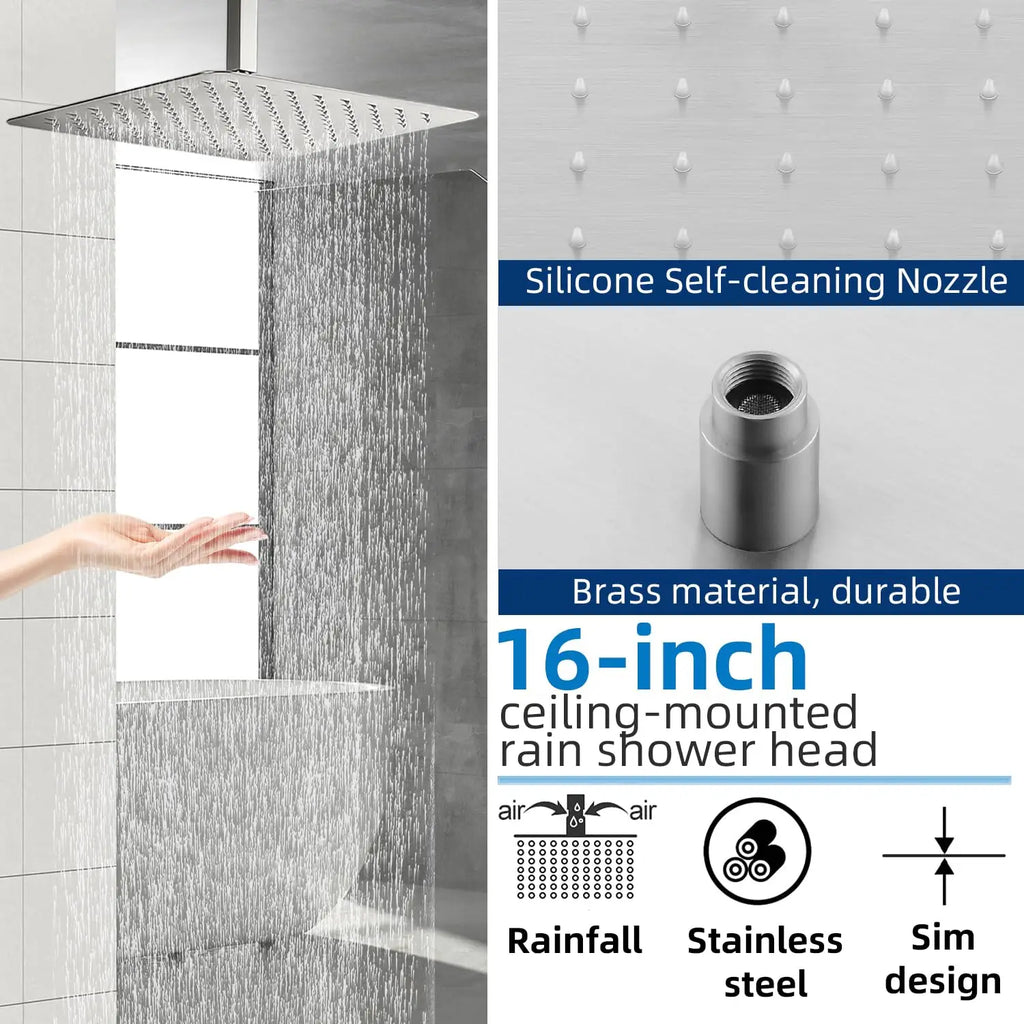Concealed Thermostatic Shower System, Minimalist Wall Mounted Rainfall Shower Set with Mixer Tap, Brass Rain Shower Faucet