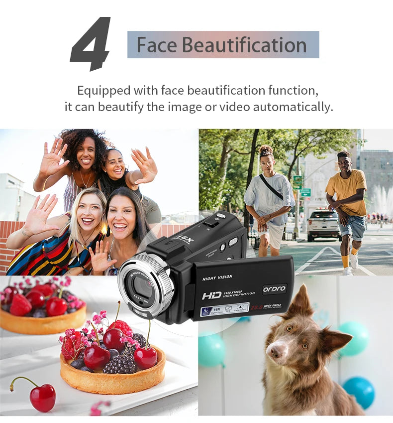 Video Camera Full HD 1080P Digital Camcorder Ordro V12 Infrared Night Vision Home Use Camara for Youtuber Beginner Vlogging