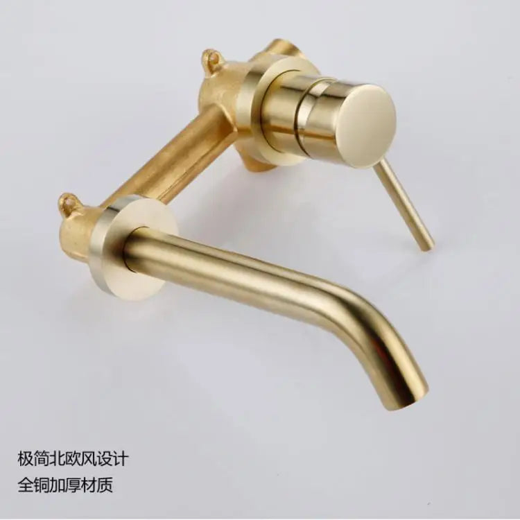 Wall Mounted Spout Basin Faucet Solid Brass Brushed Rose Gold Bathroom Bathtub Shower Mixer For Lavatory Sink Brushed gold Taps