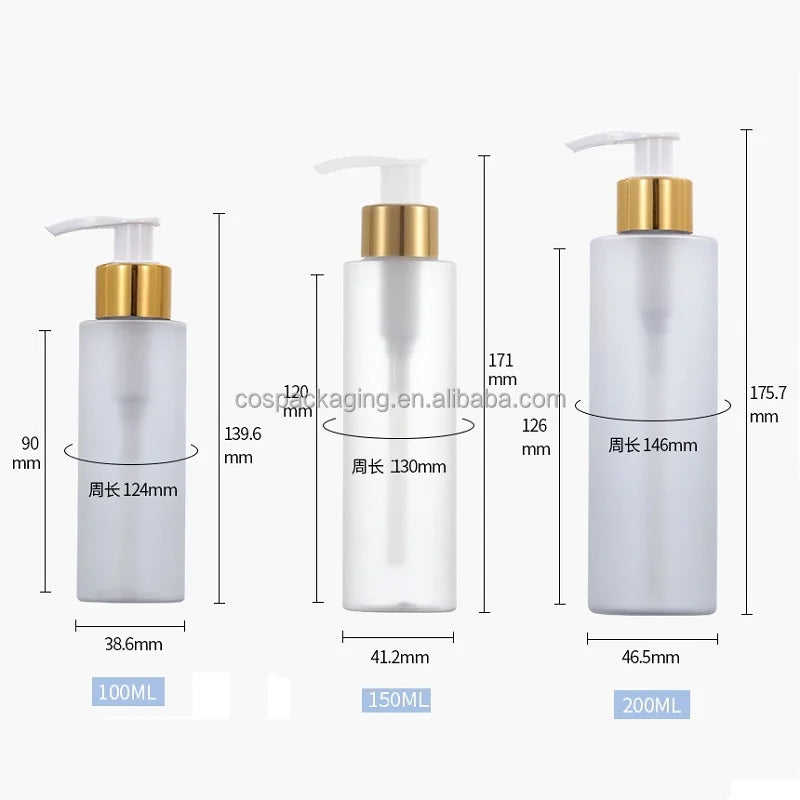 Clear Frost PET Plastic Bottle 100ML150ML 200ML Empty Cosmetic Shampoo Lotion Shower Gel Packaging Gold Pump Refillable Bottles