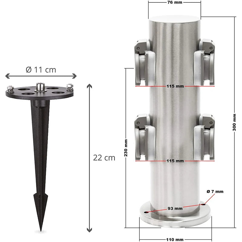 Outdoor Garden Socket 4-Way EU Sockets Waterproof Energy Column Multi-socket Spike for Garden décor Lawn Mower Electrical outlet