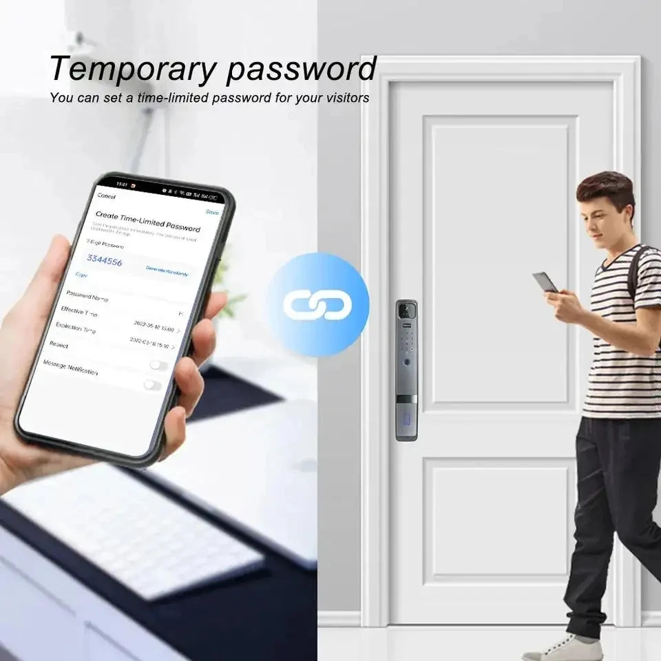 New Arrival Tuya WiIFI 3D Face Recognition ID Smart Door Lock with Peephole Camera Display