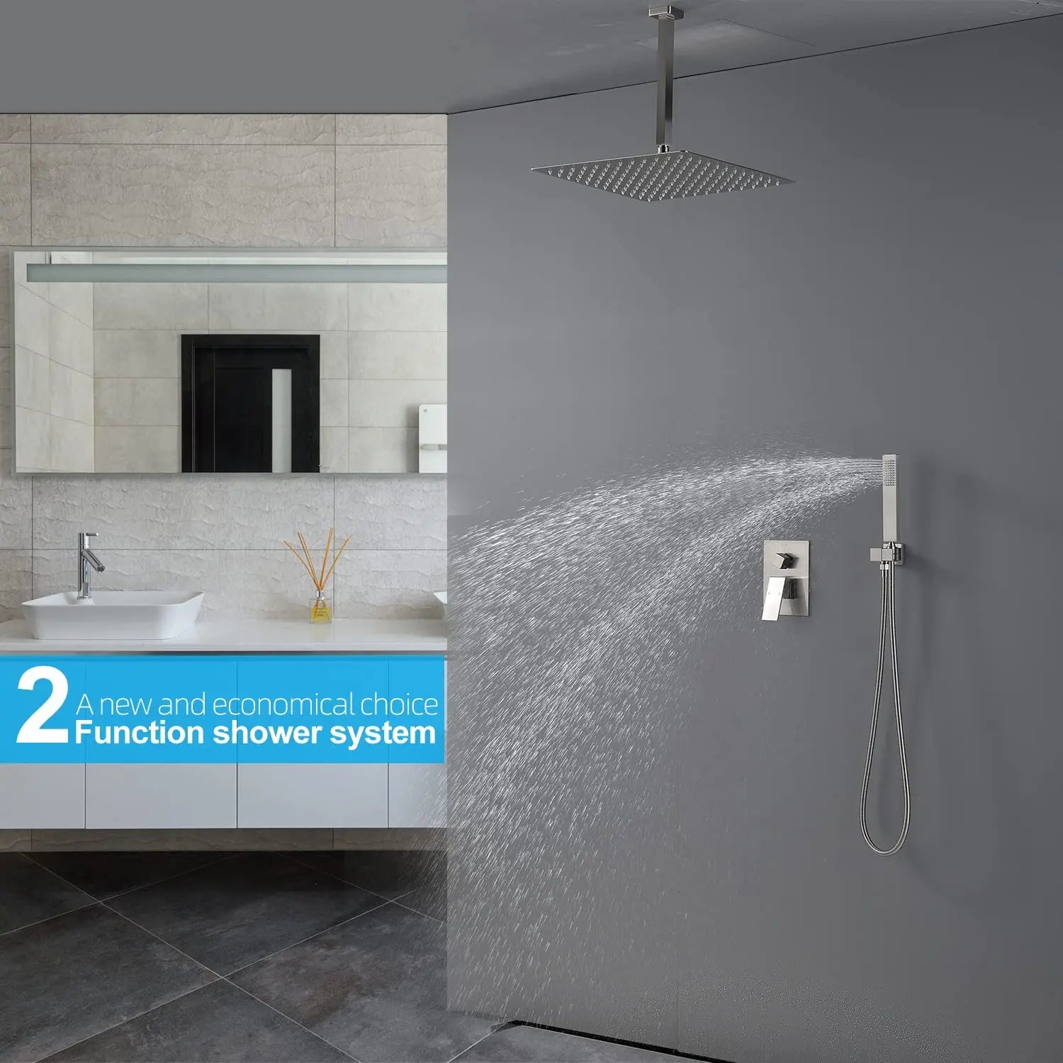 16inch Oil Rubbed Bronze Ceiling Mount Concealed Bathroom Rain Shower System Mixer Set with Overhead Rain Shower