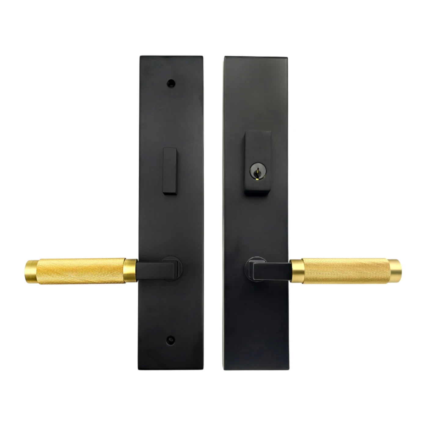 Luxury Solid Zinc Alloy Long Plate Knob Brass Material Half Knurled Rhombus Pattern Handle Door Lock