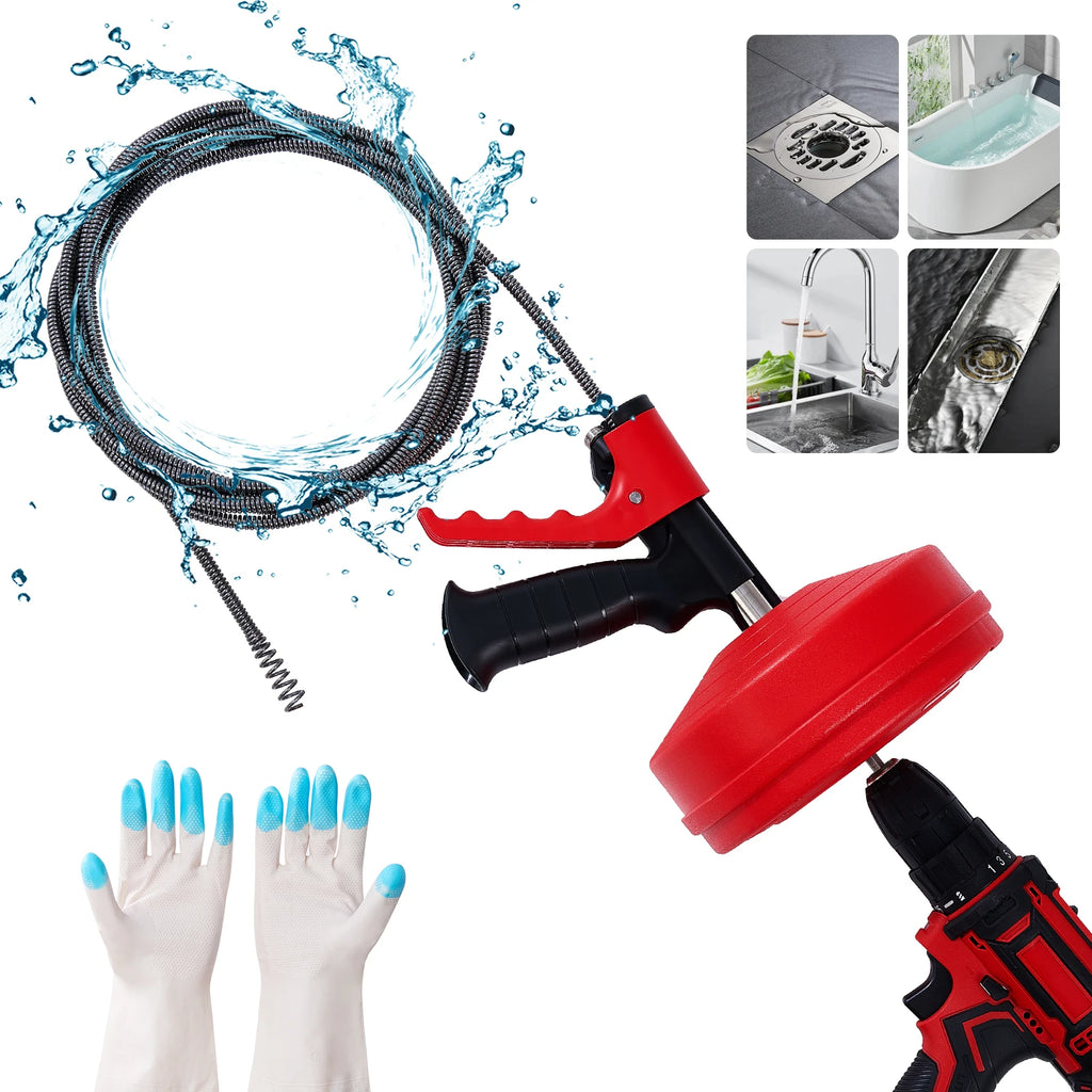 High Quality Drain Snake 5m, Auger Plumbing Snake Hair Drain Clog Remover,Drill Attachment Shower Sink Toilet Sewer Tool Cleaner
