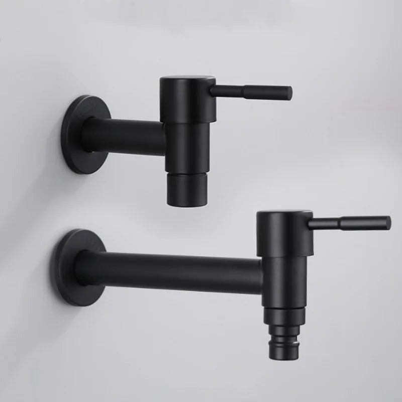 Wall Mounted Faucet Single Cold Sink Tap Black Water Tap for Bathroom Washing Machine Sink Mop Pool