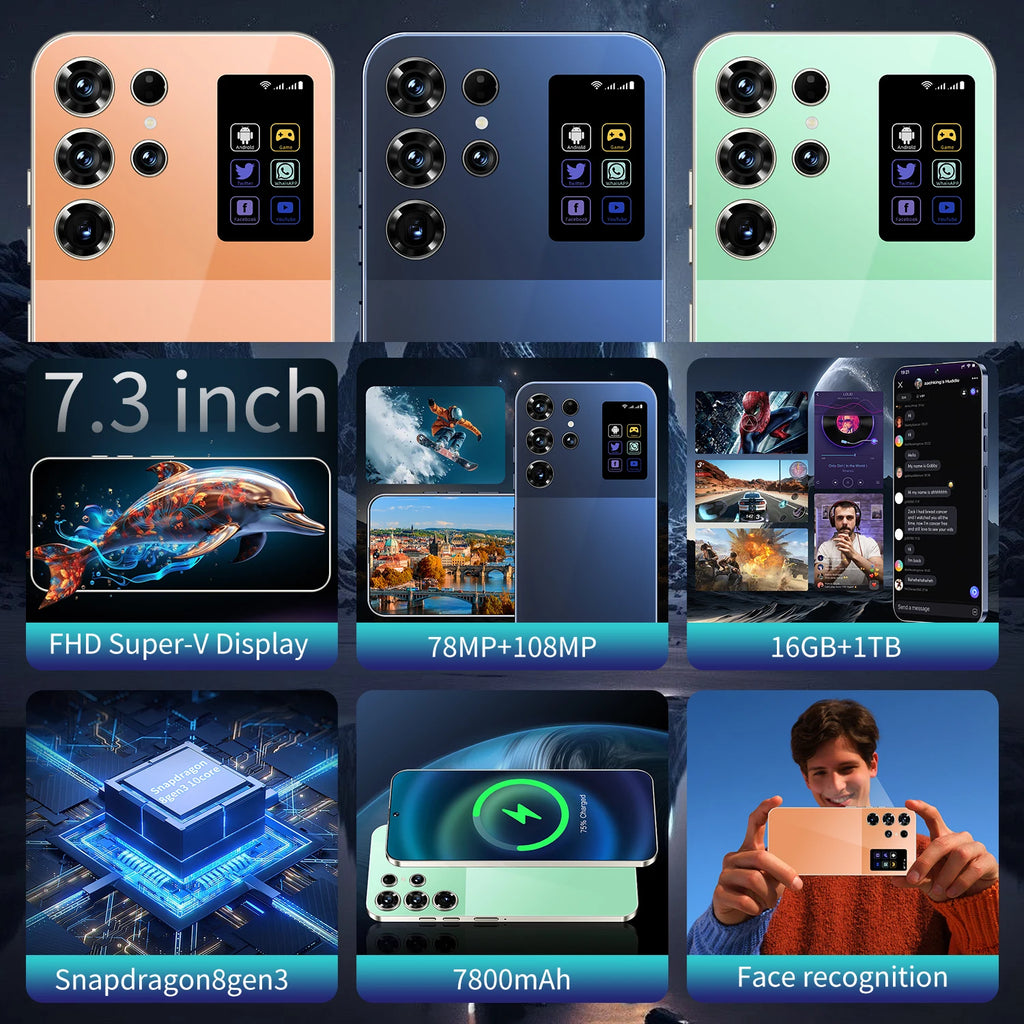 The Best Price 2025 Latest S25 Ultra Smart Phone 16G+1TB Android Hot Style Gaming Phone HD Screen 5G Cellular Cheap Phones