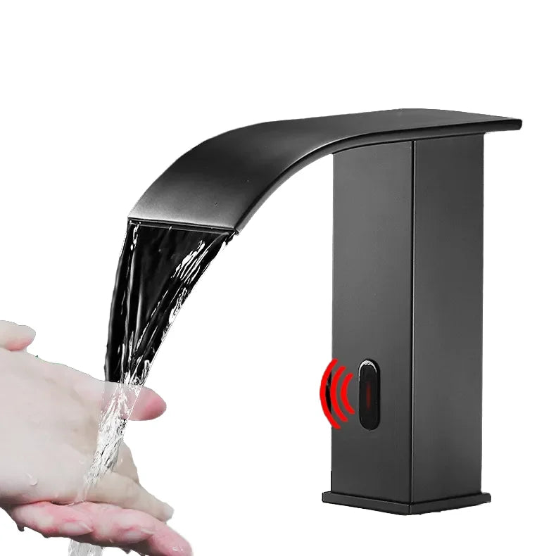 Modern Stainless Steel Deck Mount Waterfall Bathroom Faucet Cold Hot Water Tap for Bedroom Vanity Vessel Basin Faucet