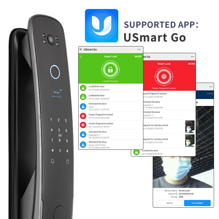 Full Automatic Smart Lock WiFi Wireless Fingerprint Password RFID Card App Digital Door Lock With Camera