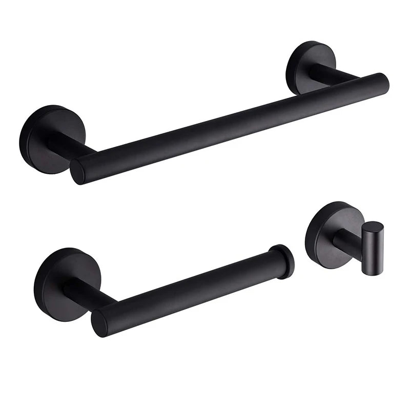 Stainless Steel Bathroom Hardware Set Bathroom Accessories Black Robe Hook Towel Rail Bar Rack Bar Shelf Tissue Paper Holder