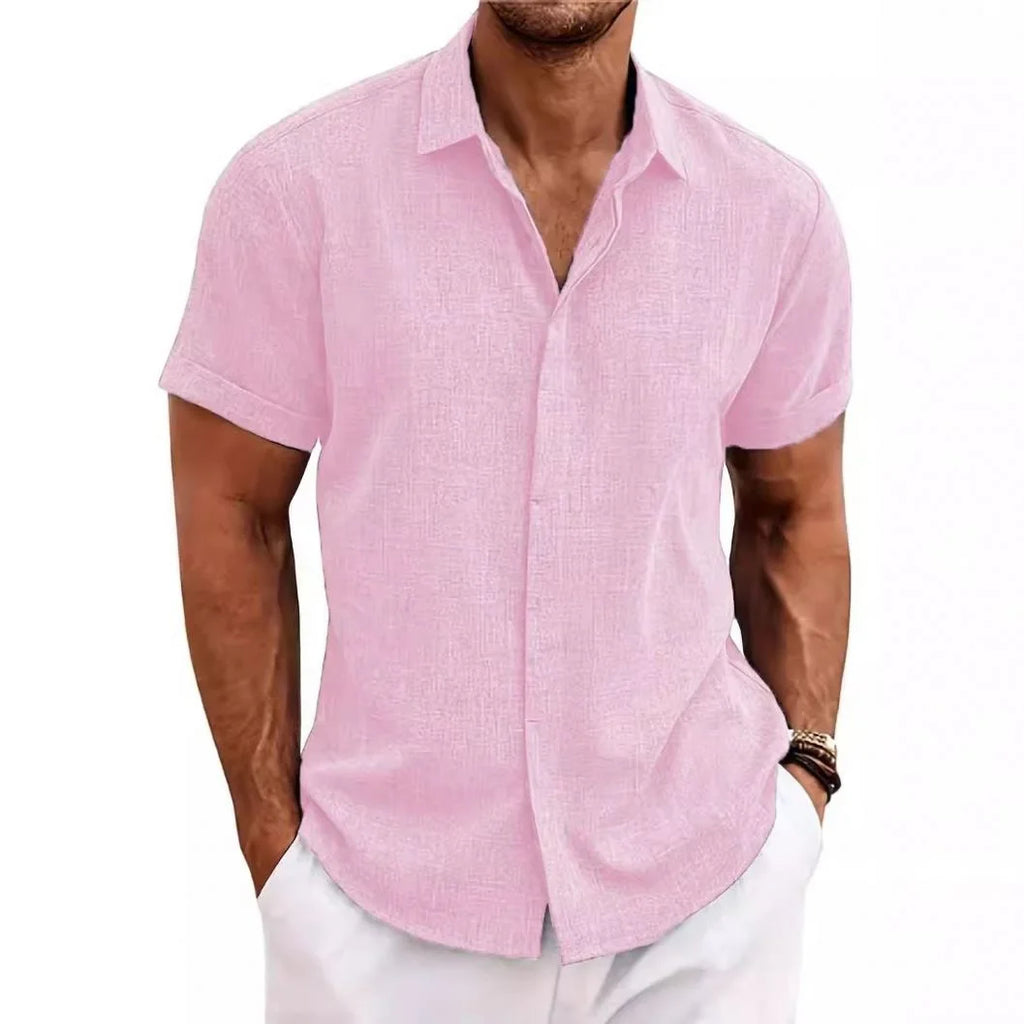 2026 Summer European and American Tie-Dyed Young Casual Linen Short-Sleeved Shirt