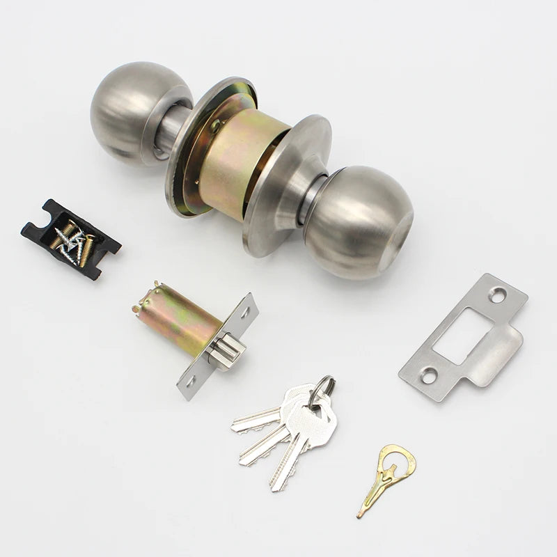 Cylindrical Knob Spherical Lock 304 Stainless Steel Brushed Round Ball Deadbolt Interior Door Lock
