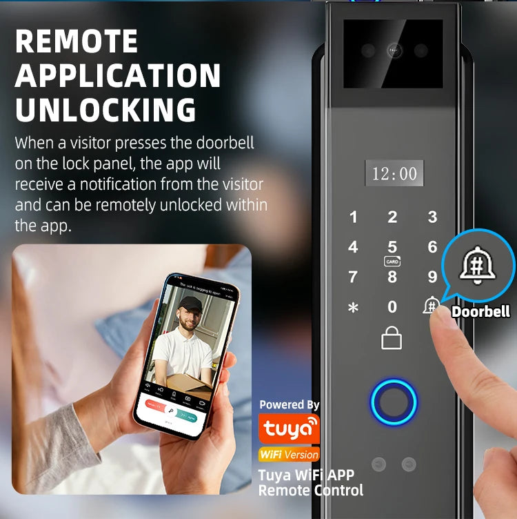 Home Electronic Keyless Digital Biometric Fingerprint Security Door Lock Smart Tuya 3D Face Recognition Smart Door