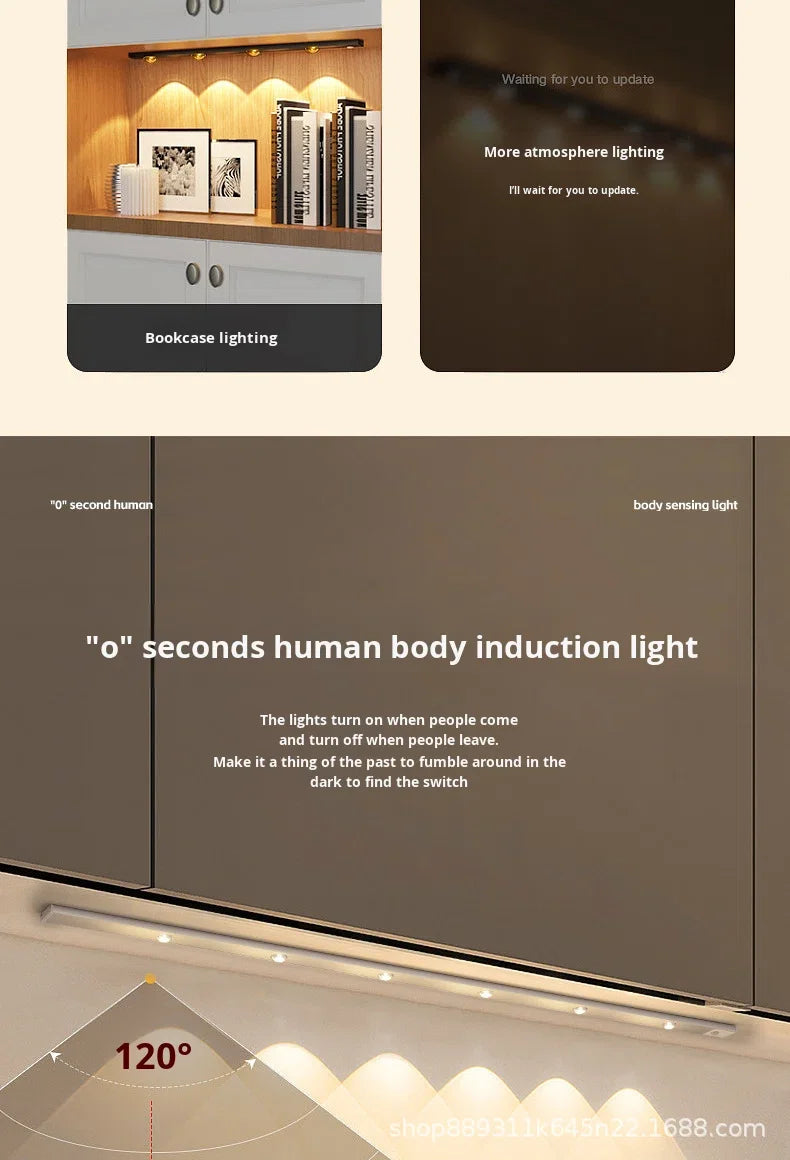 USB Rechargeable Ultra-thin Intelligent Human Body Sensing Wardrobe Light LED Long Cabinet Light Sensing Light