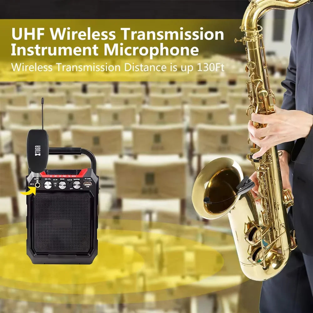 XTUGA KX621 UHF Wireless Cardioid Condenser Microphone Clip-on Noise Cancelling Portable for Saxophone Trumpets Smart Phones