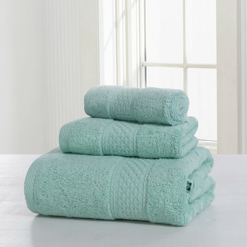 3Pcs/Set Towel Set Shower 70*140cm+ Face Towel 74*34cm + Hand Towel 34*34cm 100% Cotton Washrag Washcloth Bathroom Home Dry