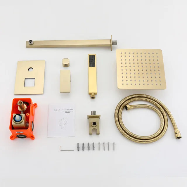 Shower System with Stainless Steel Shower Head for Bathroom Hotel Outdoor Brushed Golden Concealed Shower Set