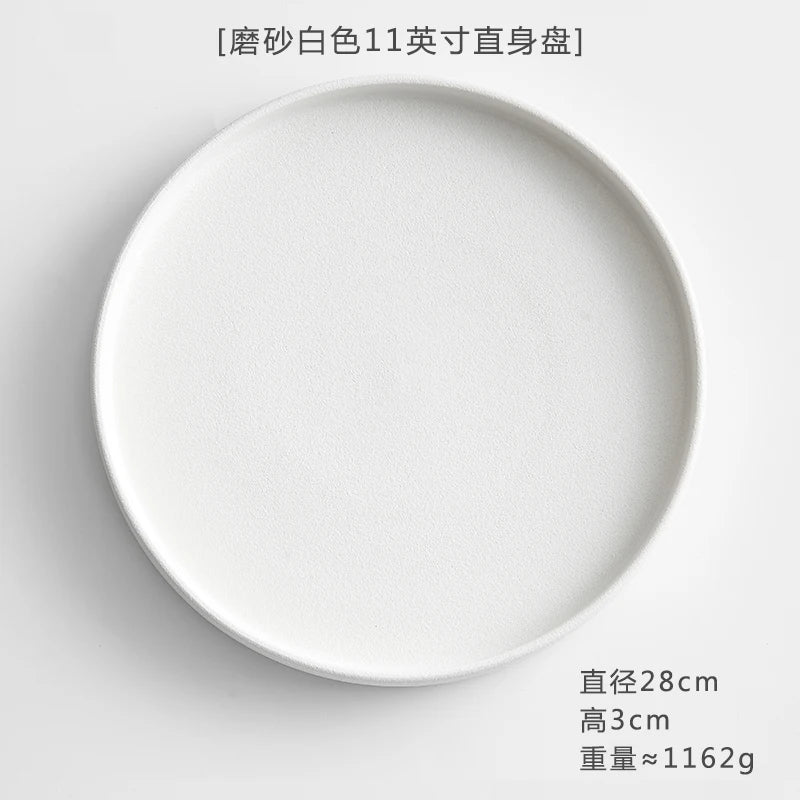 11 Inch Dinner Plate Black and White Ceramic Western Steak Ramen Plate Home Round Fruit Dessert Snack Plate Restaurant Tableware