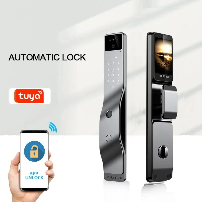 New Arrival Tuya WiIFI 3D Face Recognition ID Smart Door Lock with Peephole Camera Display
