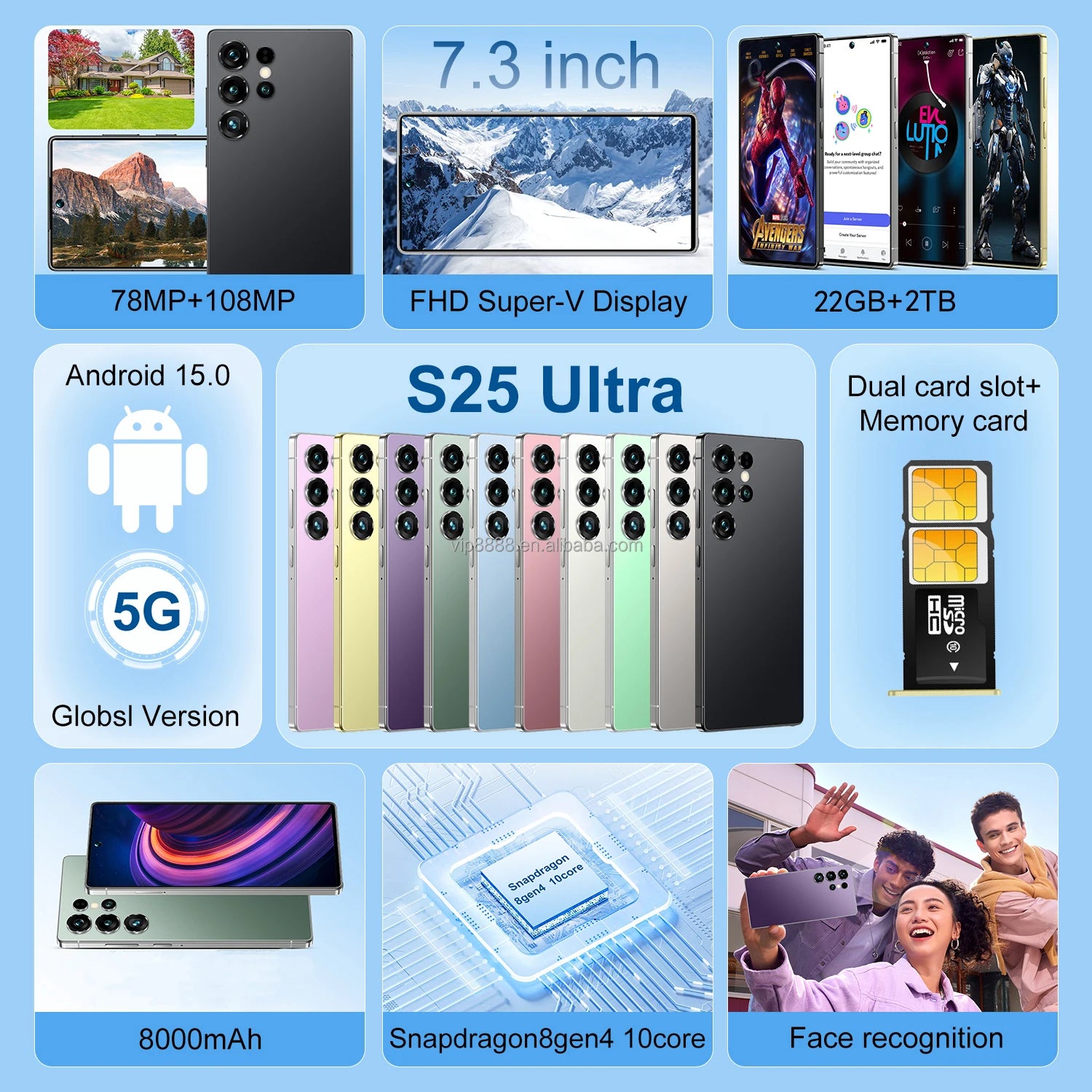 22GB+2TB Large Memory S25 ULTRA Unlocked Android Smartphone Hot Selling 7.3 Inch Dual Sim 5G S25 Ultra Mobile Phones