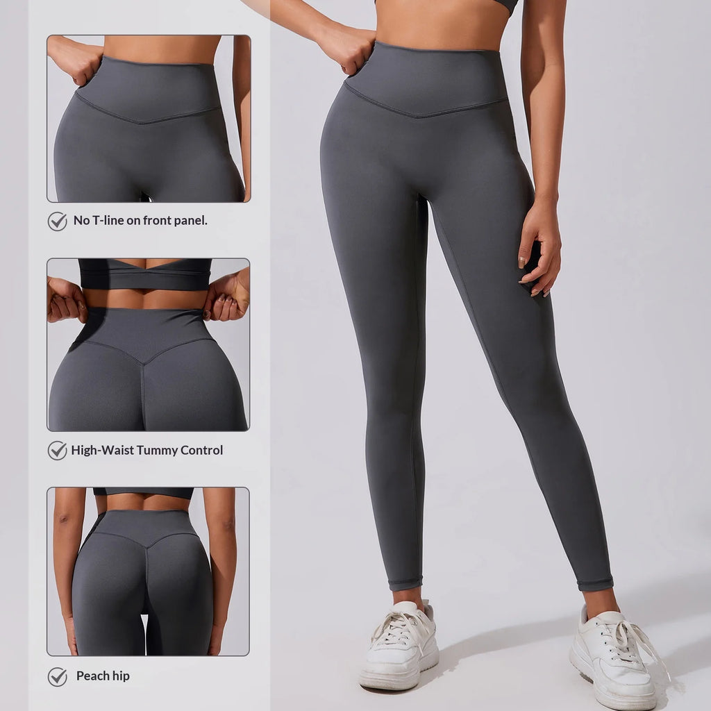 New European American High-waisted Peach-butt Yoga Pants Women Cloud-like Butt-lifting Sports Leggings Breathable Solid No