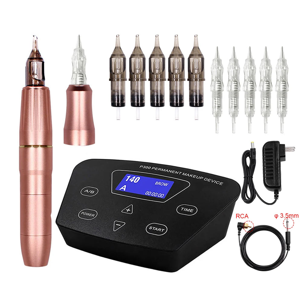 Permanent Makeup Machine Sets Dual Use Rotary Tattoo Machine Pen Tattoo Kits for Cheap Eyebrow Machine with 2 head P300