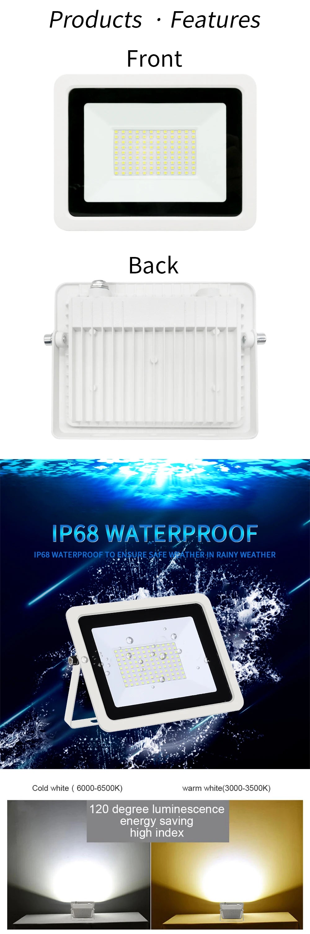 LED Flood Light 100W 50W 30W 20W 10W AC 220V Outdoor IP68 Waterproof Reflector Spotlight Street Light Wall Lamp Garden Lighting