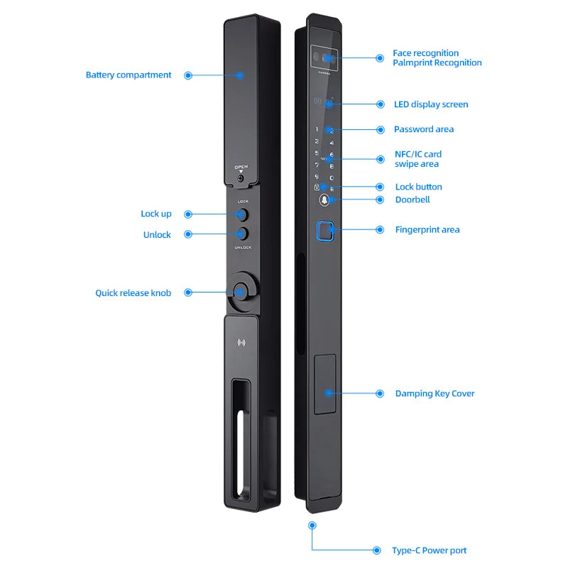 YAGU TTLOCK Broken Bridge Aluminum Door Ultra Narrow Ultra Thin Frame Face Recognition Palmprint Fully Automatic Smart Door Lock