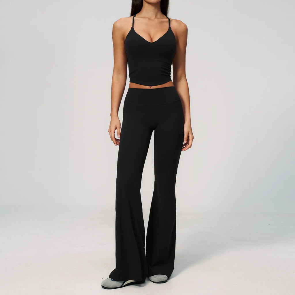 Women's Yoga Vest Top High-Waisted Quick-Drying Solid Casual Wide Leg Pants Running Outdoor Yoga 2-Piece Clothing Set