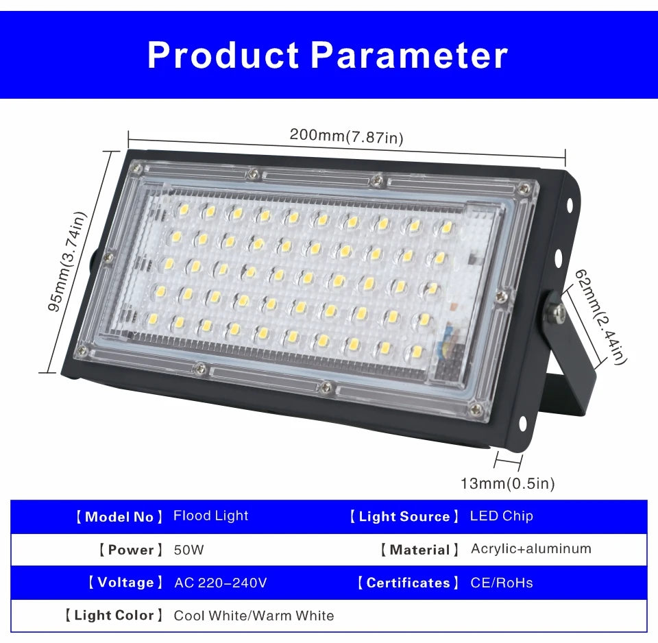 2pcs/lot 50W Led Flood Light AC 220V 230V 240V Outdoor Floodlight Spotlight IP65 Waterproof LED Street Lamp Landscape Lighting