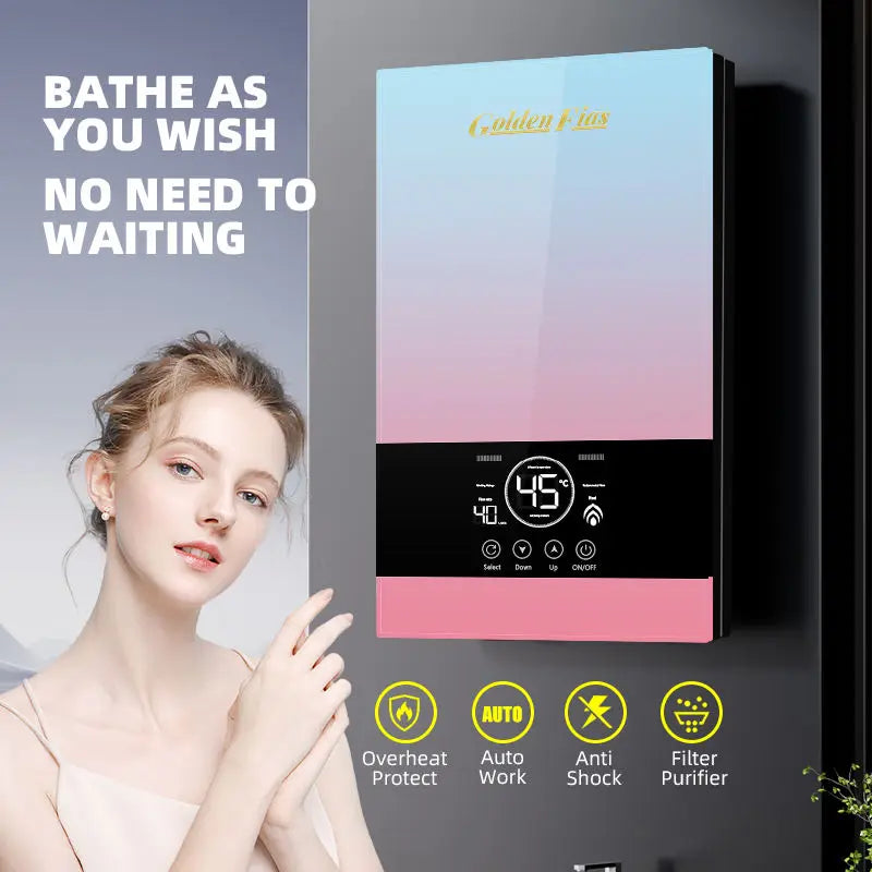 Small Home Bathroom Smart Thermostatic 8500W Electric Instant Tankless Water Heater for Hot Water Shower
