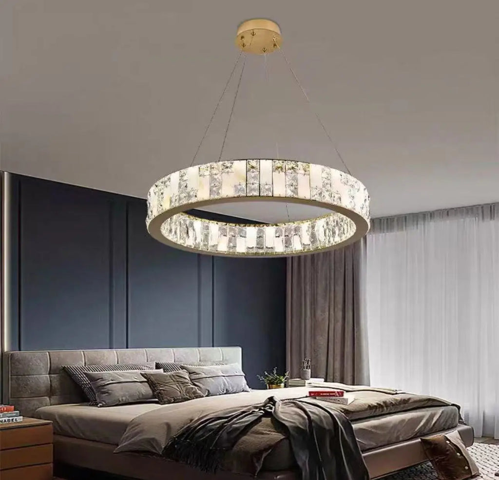Luxurious Gold Crystal Chandelier with Adjustable Height for Living Room Hotel Lobby Staircase Dining Room Ceiling